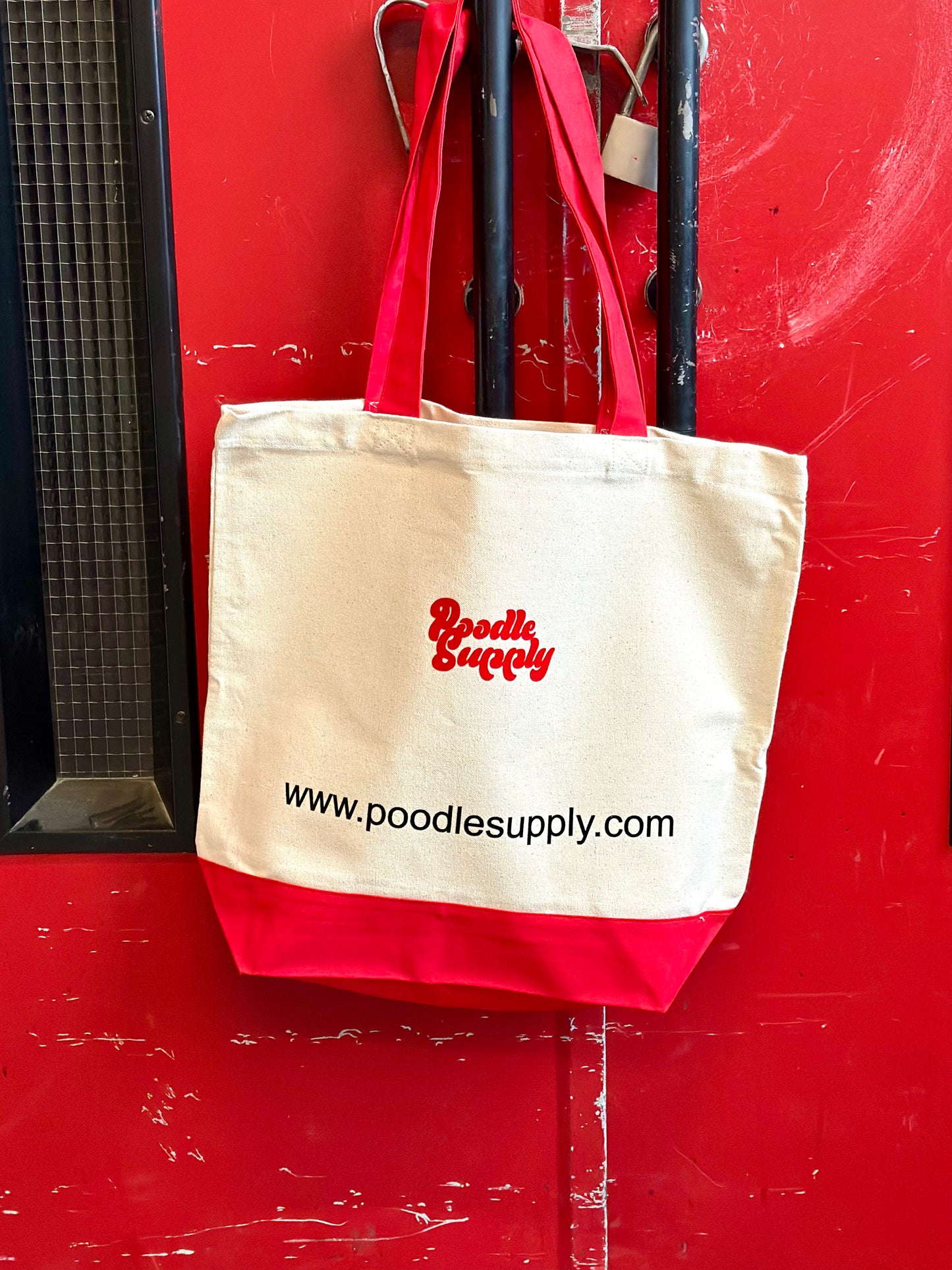 Poodle Supply Heavy Canvas Tote Bag - Natural White / Red