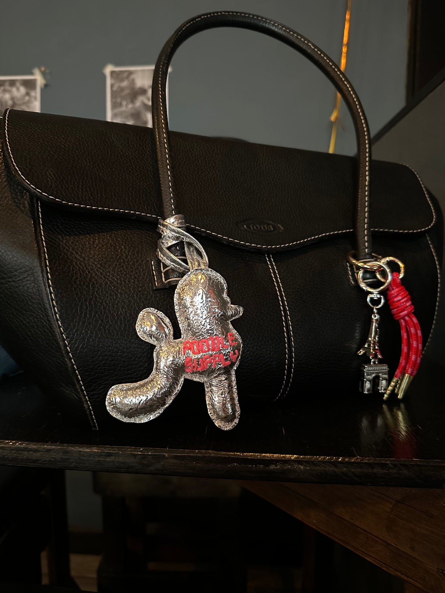 Poodle Charm Silver Blue 005