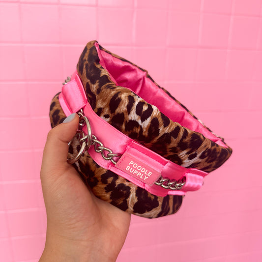 Fluffy Chain Collar Leopard with Pink