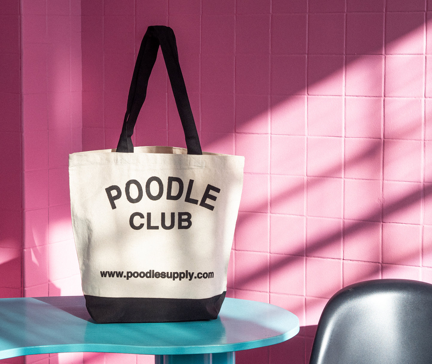 Poodle Supply "POODLE CLUB" Heavy Canvas Tote Bag - Natural White / Black