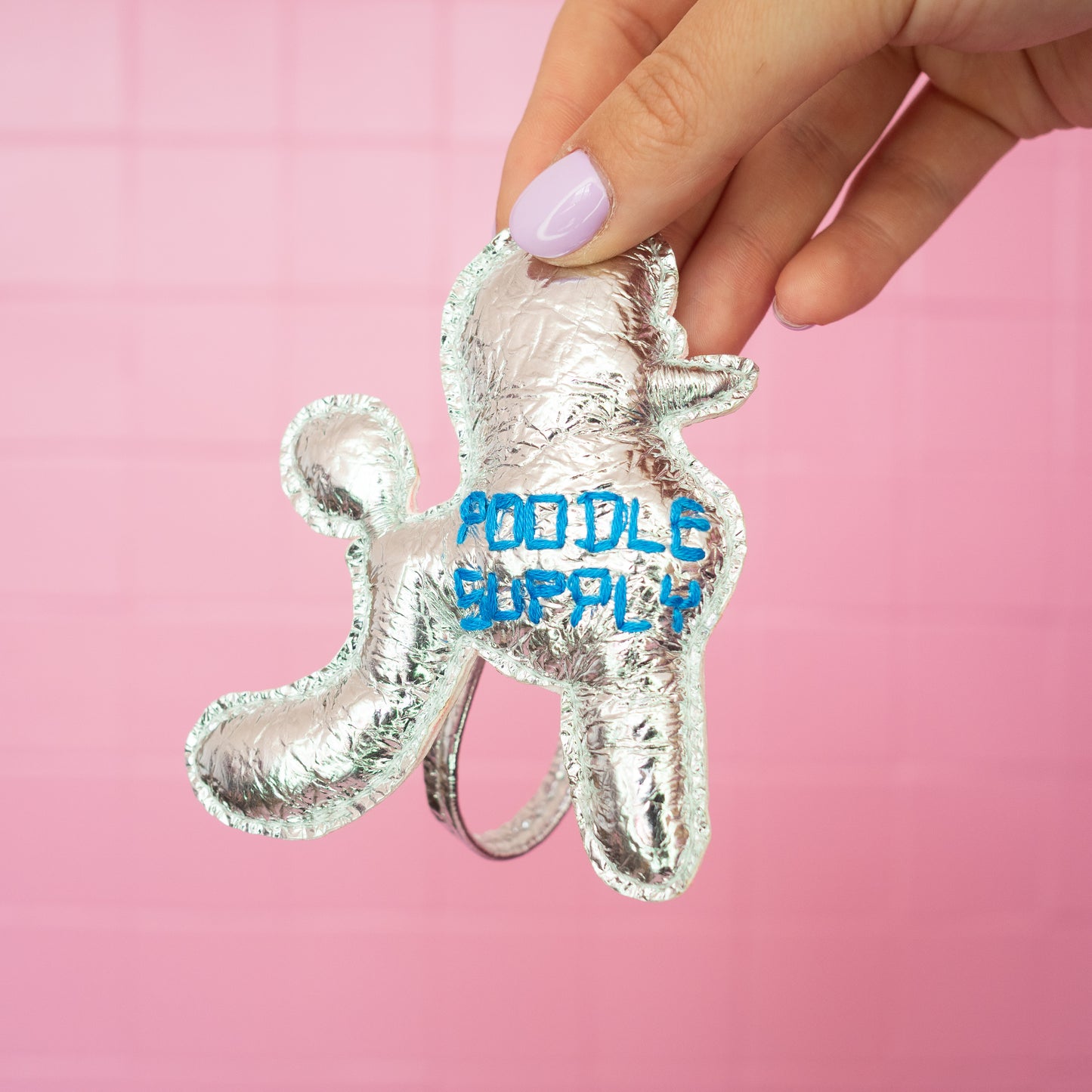 Poodle Charm Silver Blue 005