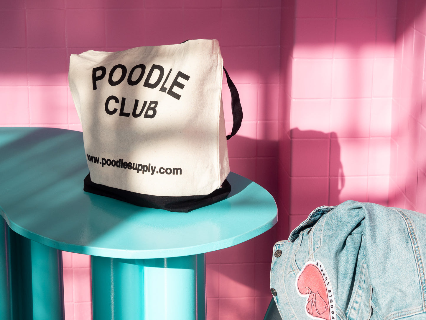 Poodle Supply "POODLE CLUB" Heavy Canvas Tote Bag - Natural White / Black