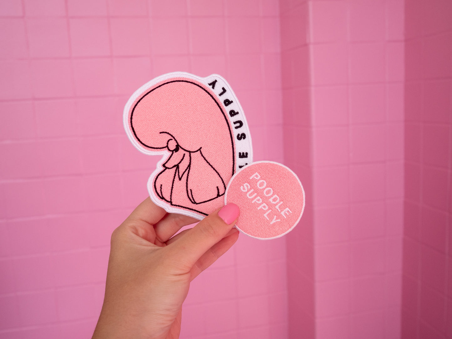 Poodle Supply Embroidery Round Logo Patch Soft Pink
