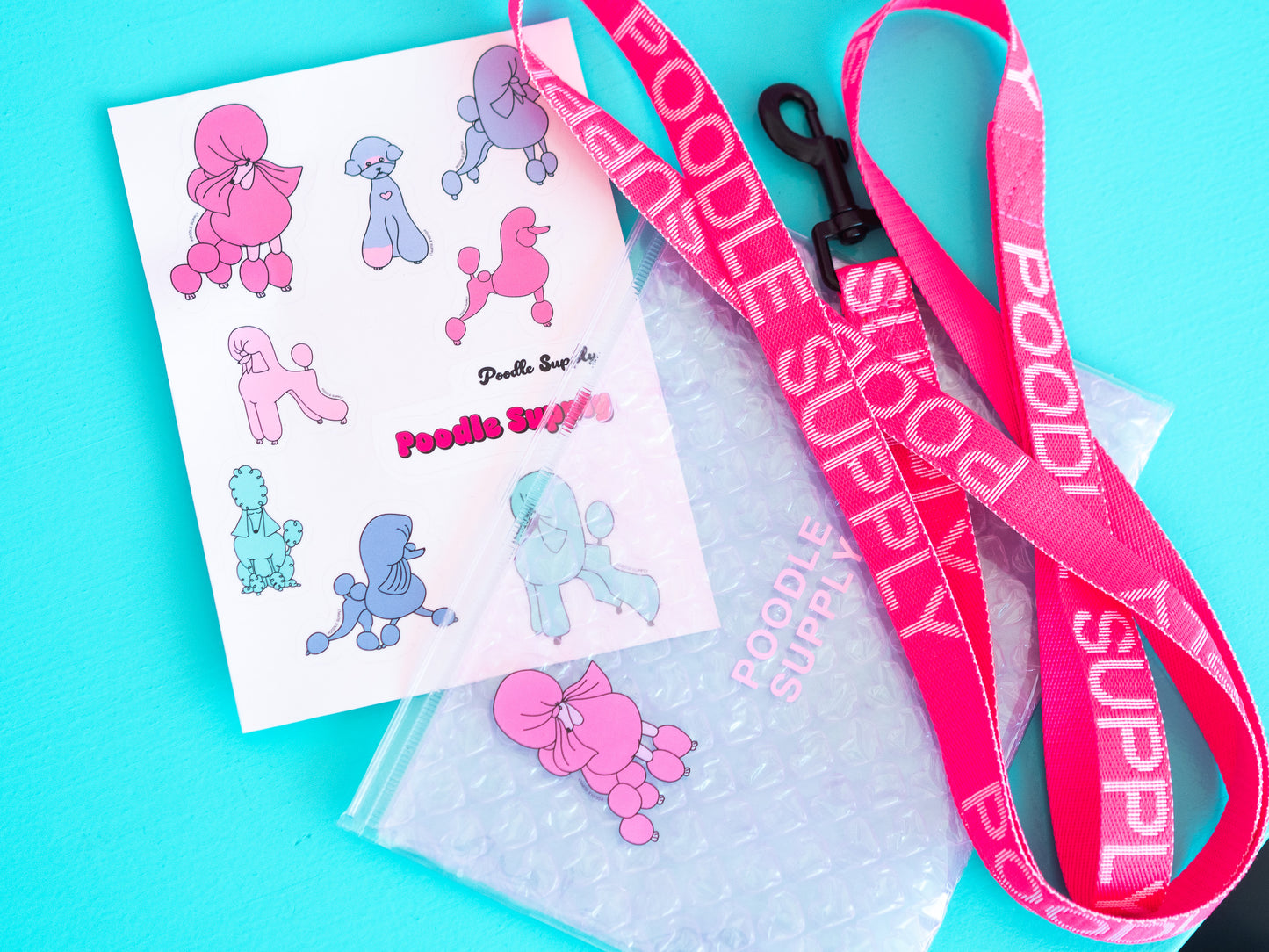 Poodle Mania Essential Leash Pink + Pouch Bag with Sticker Set