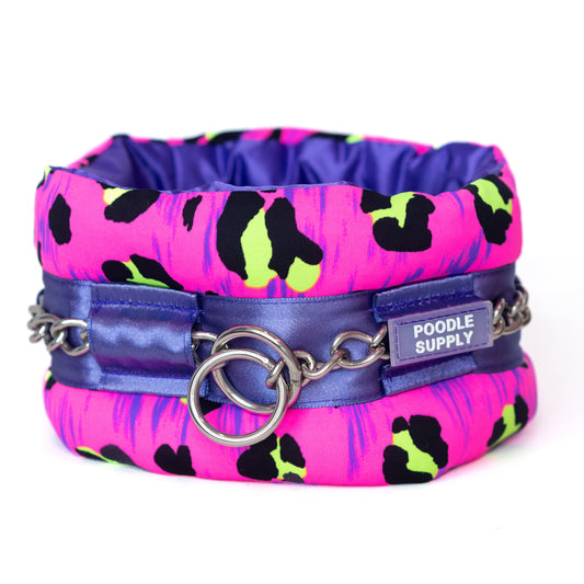 Fluffy Chain Collar Purple Cheetah
