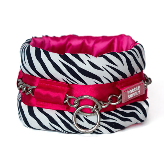 Fluffy Chain Collar Pink Zebra