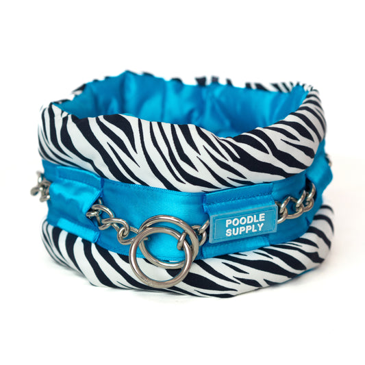 Fluffy Chain Collar Turquoise Zebra