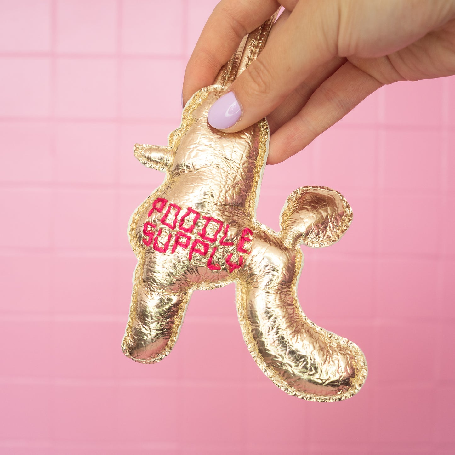 Poodle Charm Large Gold Magenta 002