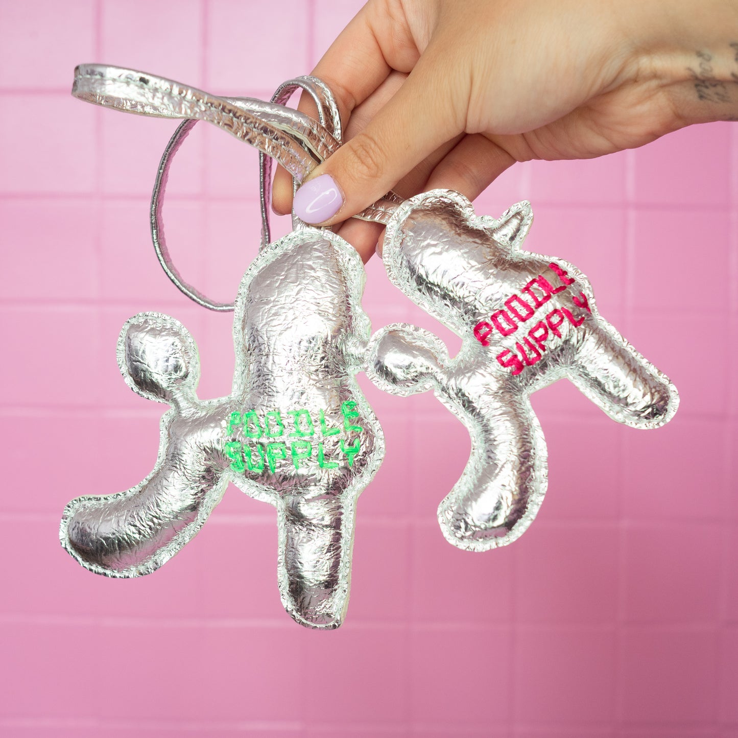 Poodle Charm Silver Magenta 008