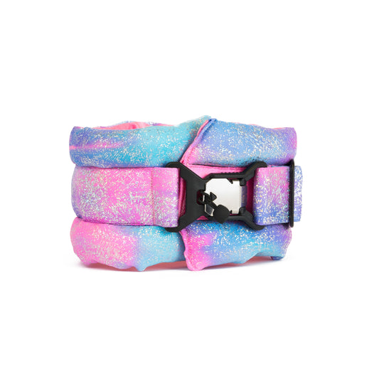 Standard Fluffy Magnetic Collar Pink/Blue Glossy Rainbow with Baby Pink