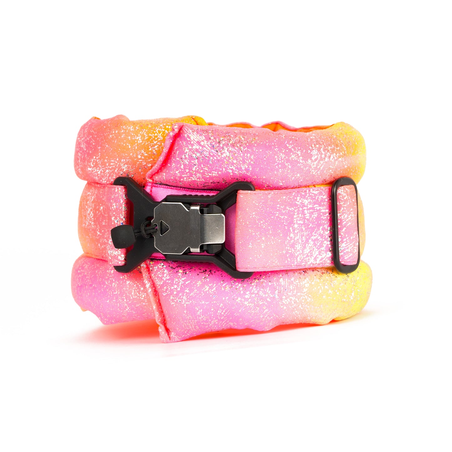 Standard Fluffy Magnetic Collar Pink/Yellow Glossy Rainbow with Neon Orange