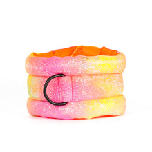Load image into Gallery viewer, Standard Fluffy Magnetic Collar Pink/Yellow Glossy Rainbow with Neon Orange
