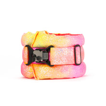 Load image into Gallery viewer, Standard Fluffy Magnetic Collar Pink/Yellow Glossy Rainbow with Neon Pink
