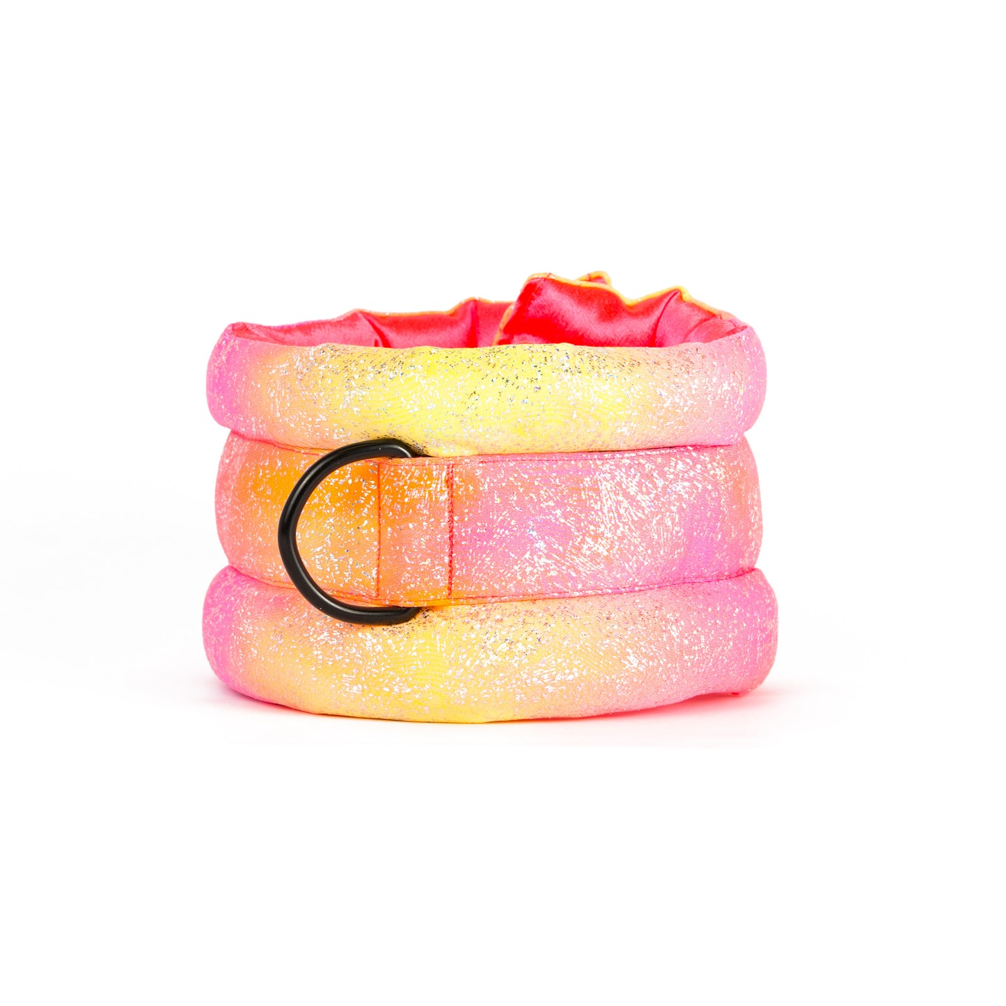 Standard Fluffy Magnetic Collar Pink/Yellow Glossy Rainbow with Neon Pink