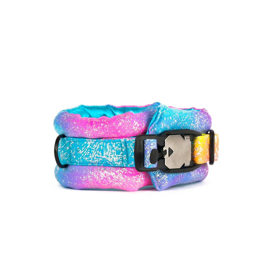 Toy / Miniature Fluffy Magnetic Collar  Pink/Blue Glossy Rainbow