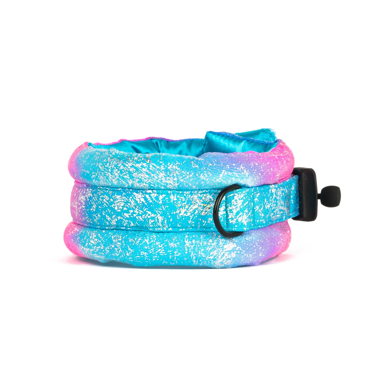 Medium Fluffy Magnetic Collar  Pink/Blue Glossy Rainbow