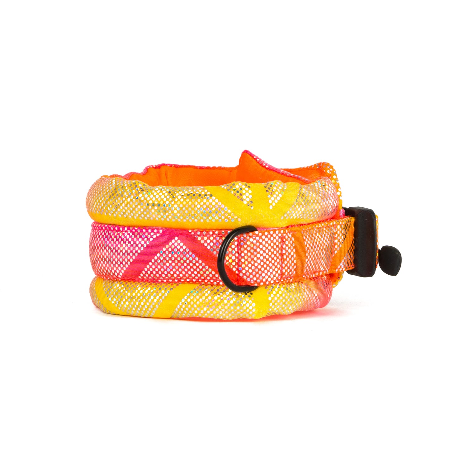 Toy / Miniature Fluffy Magnetic Collar Neon Pink/Yellow Ombre with Neon Orange
