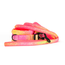 Load image into Gallery viewer, Medium Poodle Supply Fluffy Magnetic Collar Pink/Yellow Glossy Rainbow with Neon Pink
